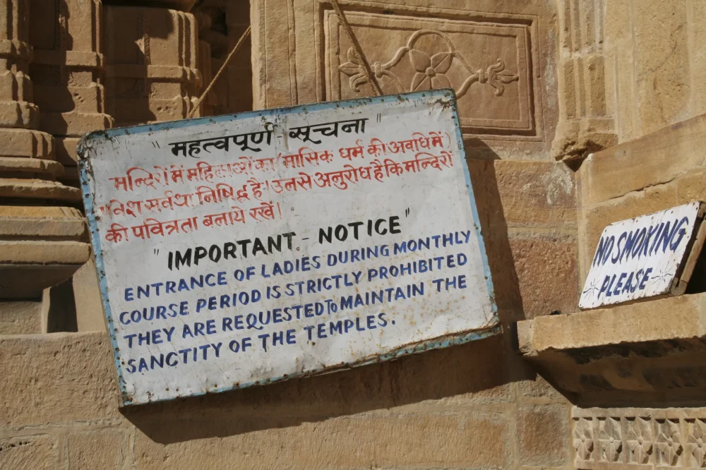 Notice outside Jain temple in Jaisalmer, India. Picture: Getty Images