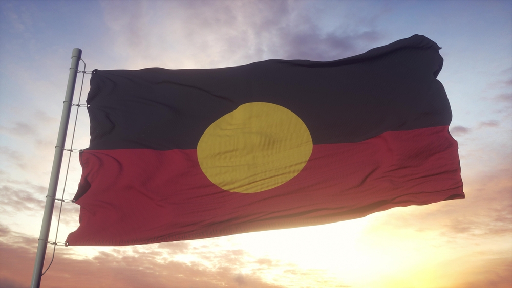 Australia Aboriginal flag waving in the wind,