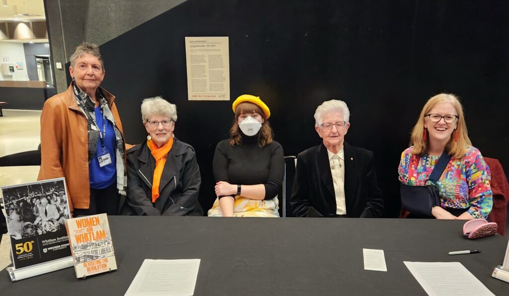 (L to R) Marian Sawer, Elizabeth Reid, Blair Williams, Mare Coleman, Michelle Arrow at the "Women and Whitlam" author event in Canberra. Picture: Supplied