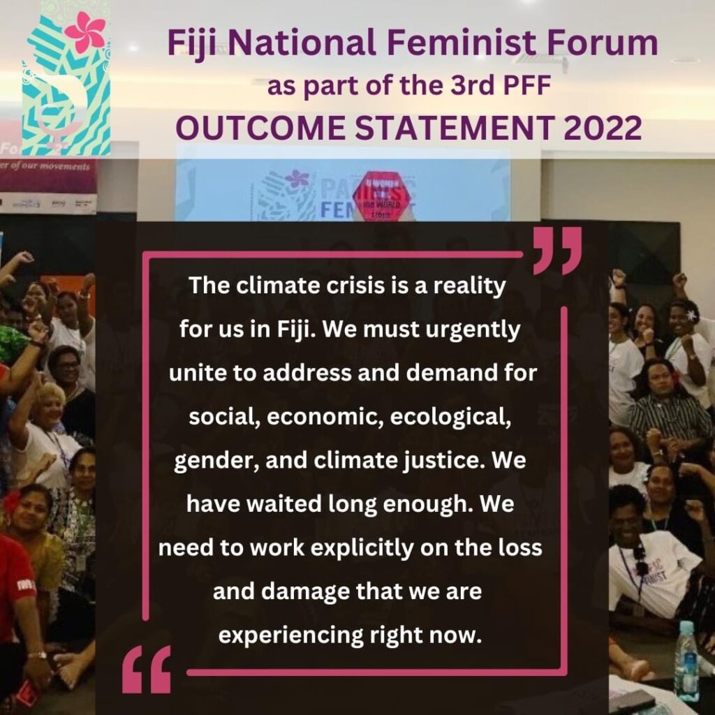 An example of one outcome statement from the Pacific Feminist Forum in 2022. Picture: Supplied/Jane Alver