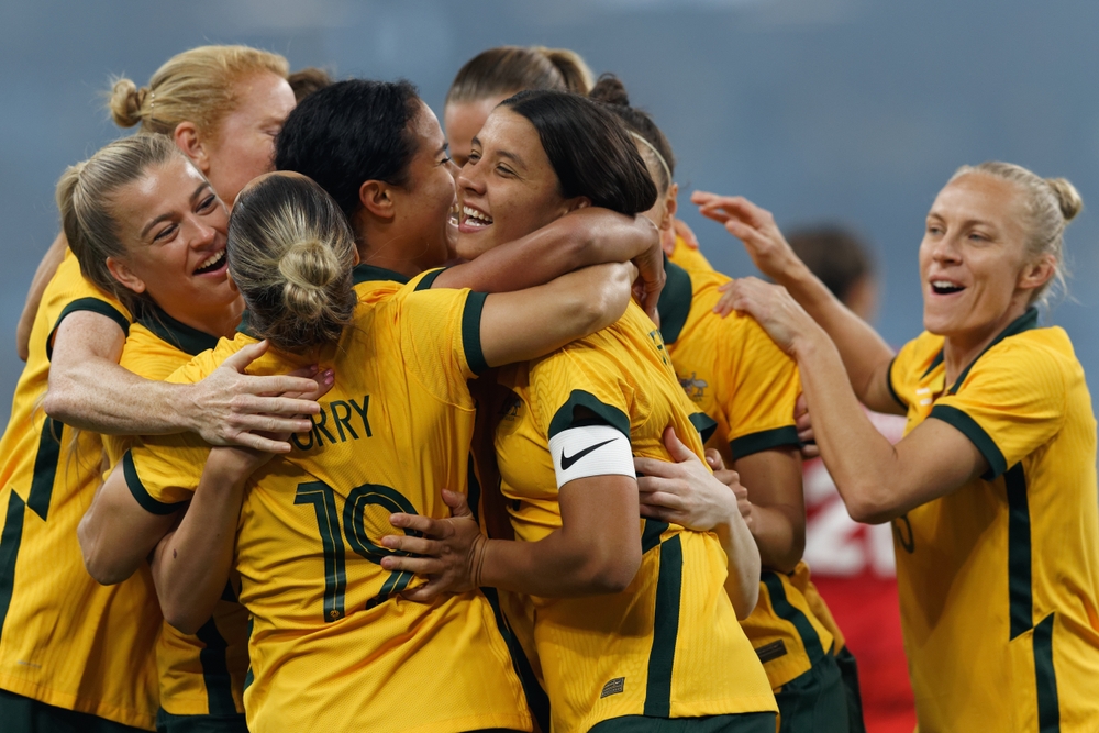 Australia celebrates a goal during the International Friendly Match between Australia and Canada at Allianz Stadium on September 6, 2022 in Sydney, Australia